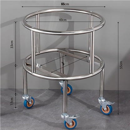 GRPDMDM 23.6in Commercial Stock Pot Rack with 4 Wheels,Stainless Steel Bucket Mobile Stand,Large Soup Bucket Rack,Stock Pot Cart,Rice Warmer Stand, for Canteen Restaurant