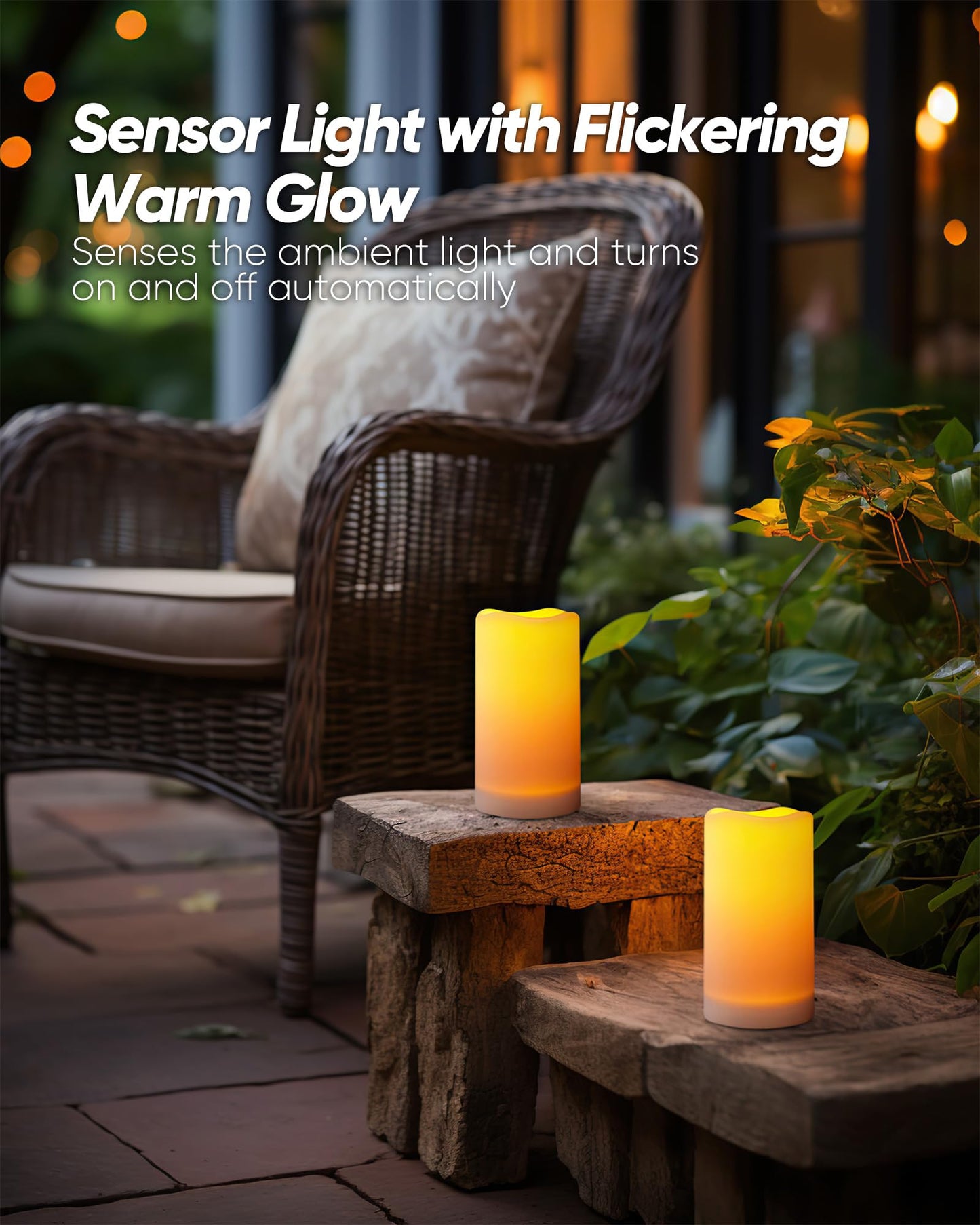 Homemory Solar Candles Outdoor Waterproof, Rechargeable Candles, Solar Powered Flameless Candles for Outdoor, Lanterns, Sensor Only, Dusk to Dawn, 3"x6", Set of 4
