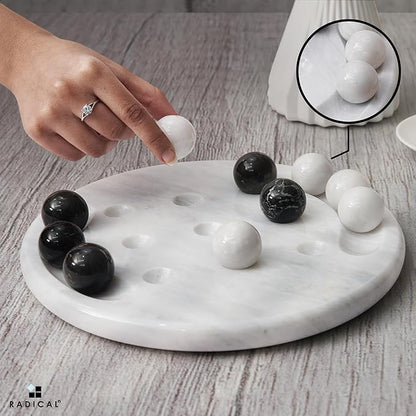 Radicaln Marble Tic Tac Toe Board Game 10 Inches White &amp Black Handmade Adults Brain Games for Tabletop Ideal Tic Tac Toe Strategy Board Games for Game Night