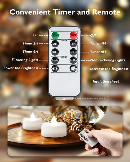 merrynights Remote Candles, 12PCS Flameless Tea Lights Candle Battery Operated with Timer, 400+Hours Remote Control LED Tea Lights Votive Candle - 1.5'' D X 1.25'' H- Pure White Light