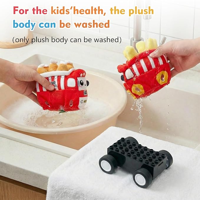 Plush Toy Remote Control Vehicle with 2 Detachable Dolls Kids Electric RC Toy for Boys Girls Ages 2+ Soft Plush &amp Durable Design Suitable for Blocks (Fastfood Truck)