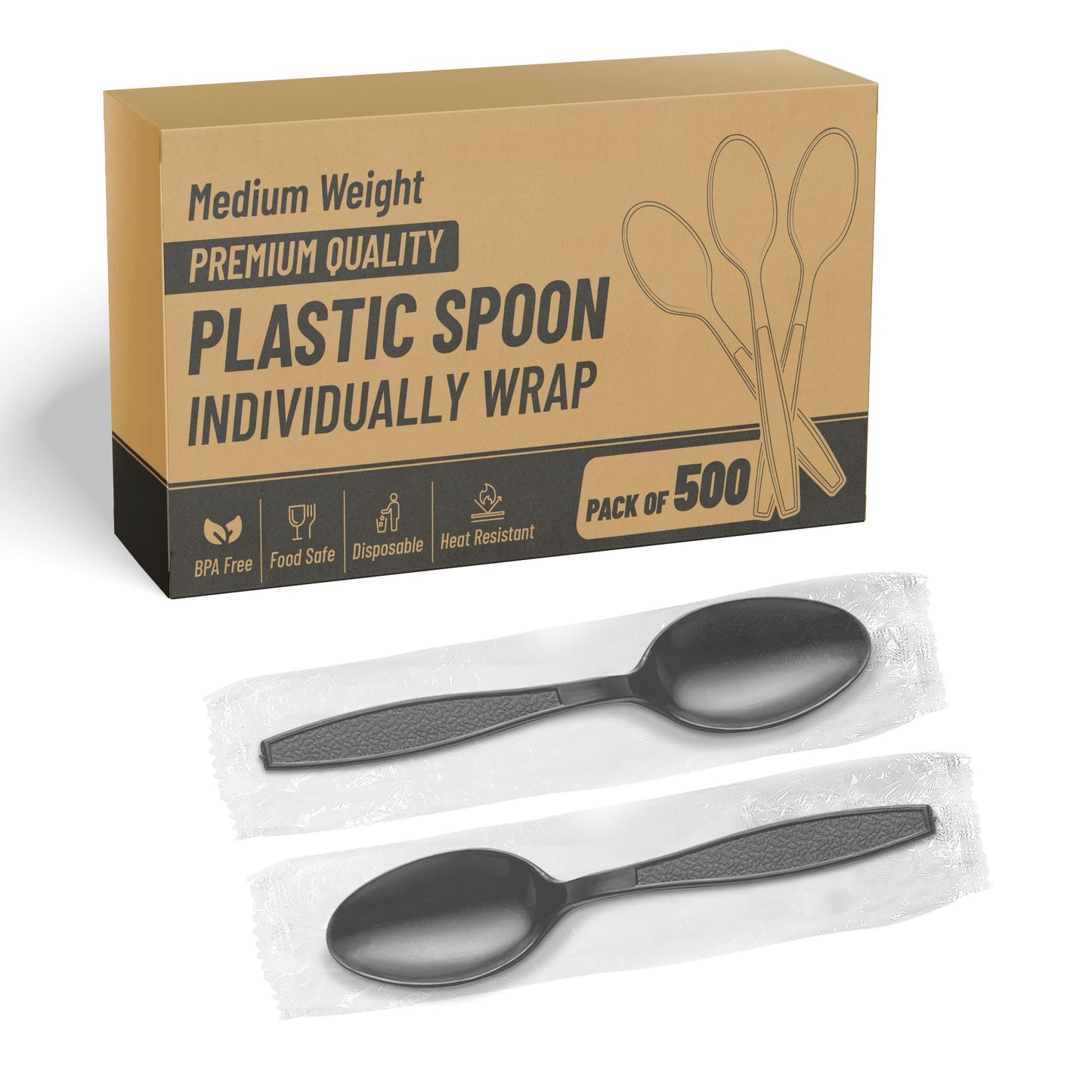 Individually Wrapped Black Plastic Forks 500 Pcs- Medium Weight - Ideal for House Party, Backyard BBQ, Picnic, Home, Use.……