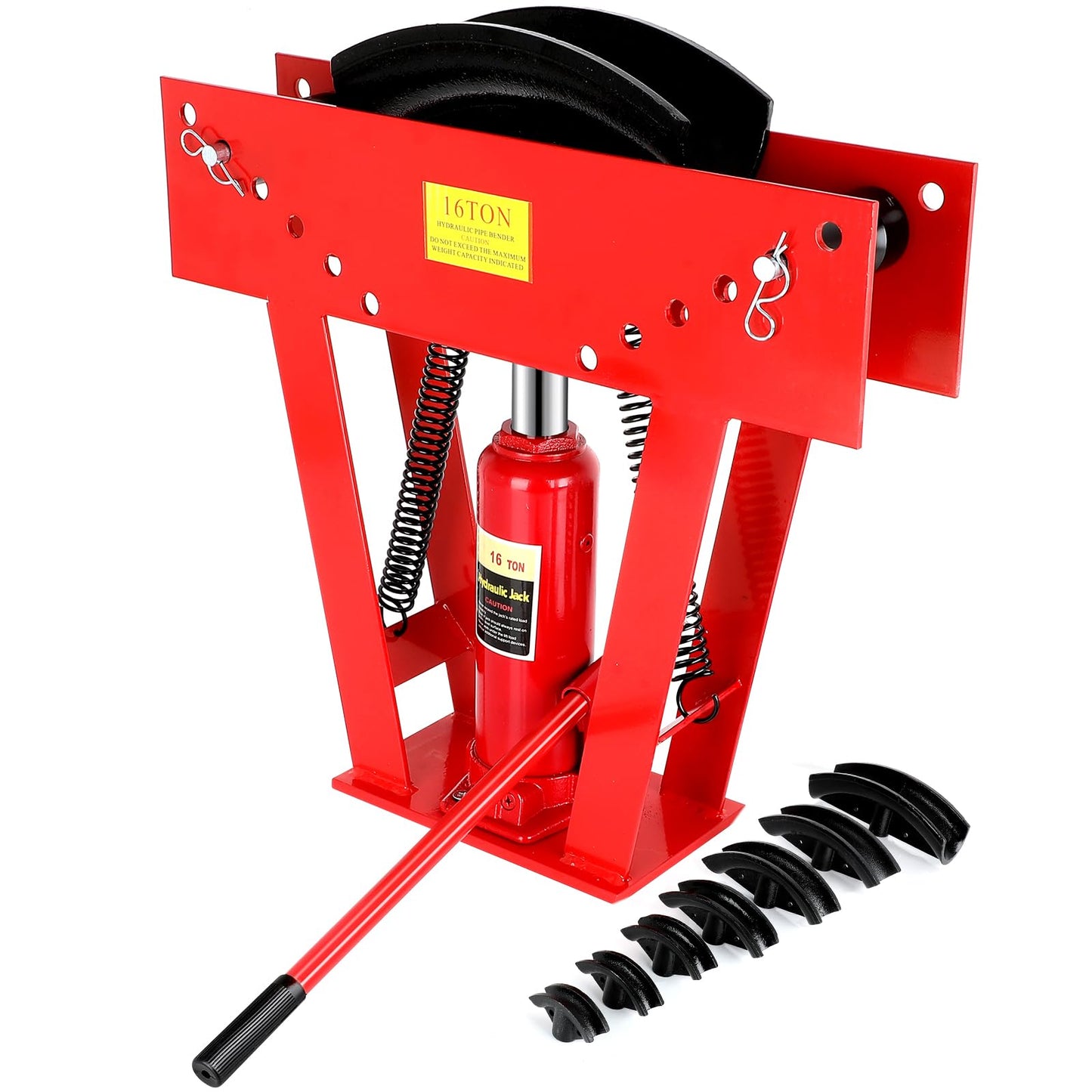 Hydraulic Pipe Bender with 8 Dies, 16 Ton Manual Copper Tubing Bender Tool Adjustable Rollers 90°-180° Steel Iron Metal Ratcheting