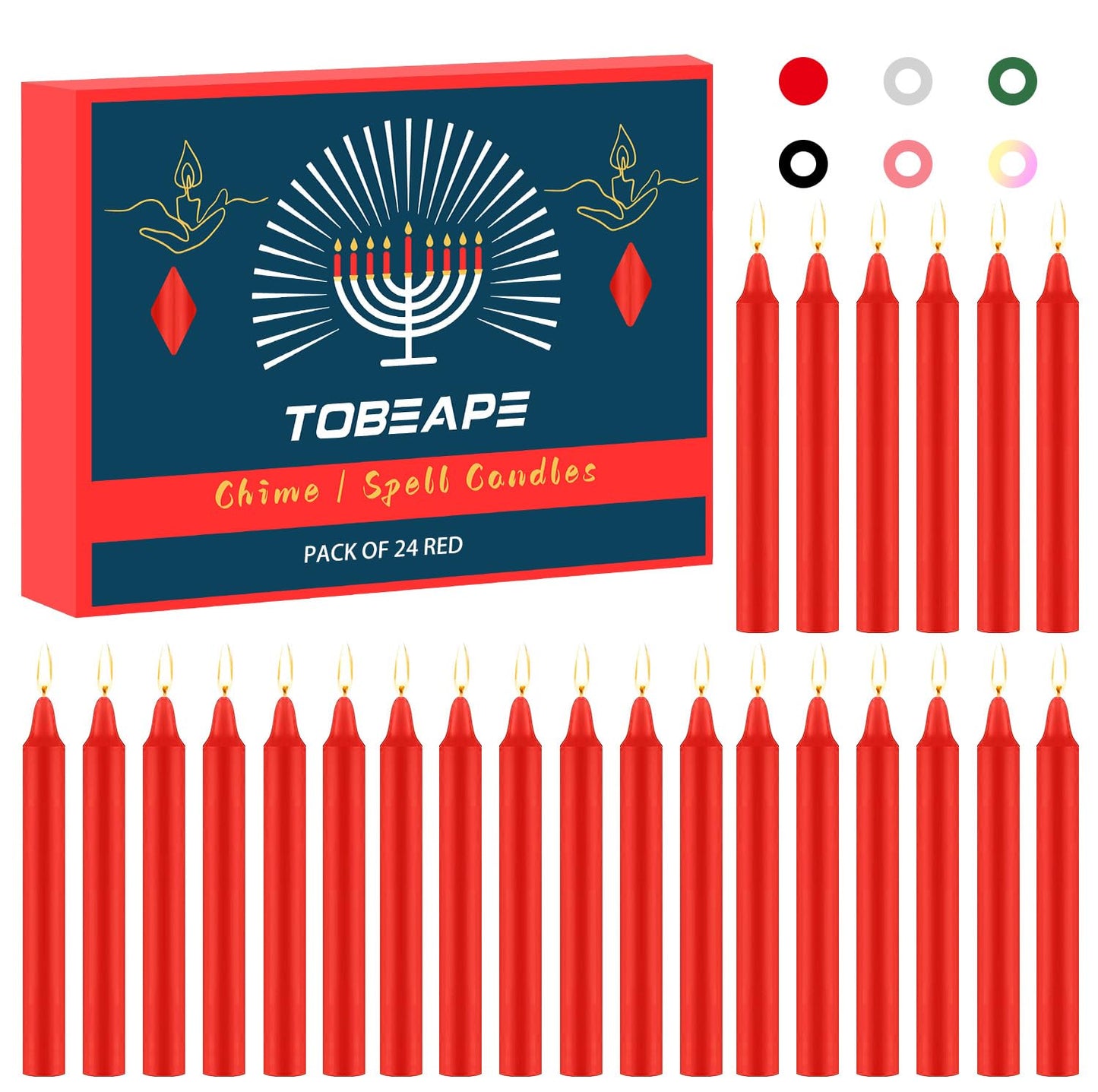 Tobeape Red Candles Set of 24, 4" Red Spell Chime Candles, Unscented Mini Witch Taper Candle for Witchcraft, Wiccan Altar, Rituals, Prayer, Magic, Meditation, Birthday, Party, Home Decor, Christmas