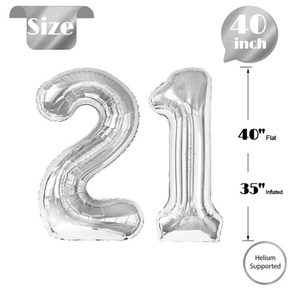 21 Balloon Number, Silver Number 21st Birthday Balloons 40 Inch, 21 or 12 Years Old Silver Birthday Decorations for Men Women Him Her, 21st Anniversary Decorations
