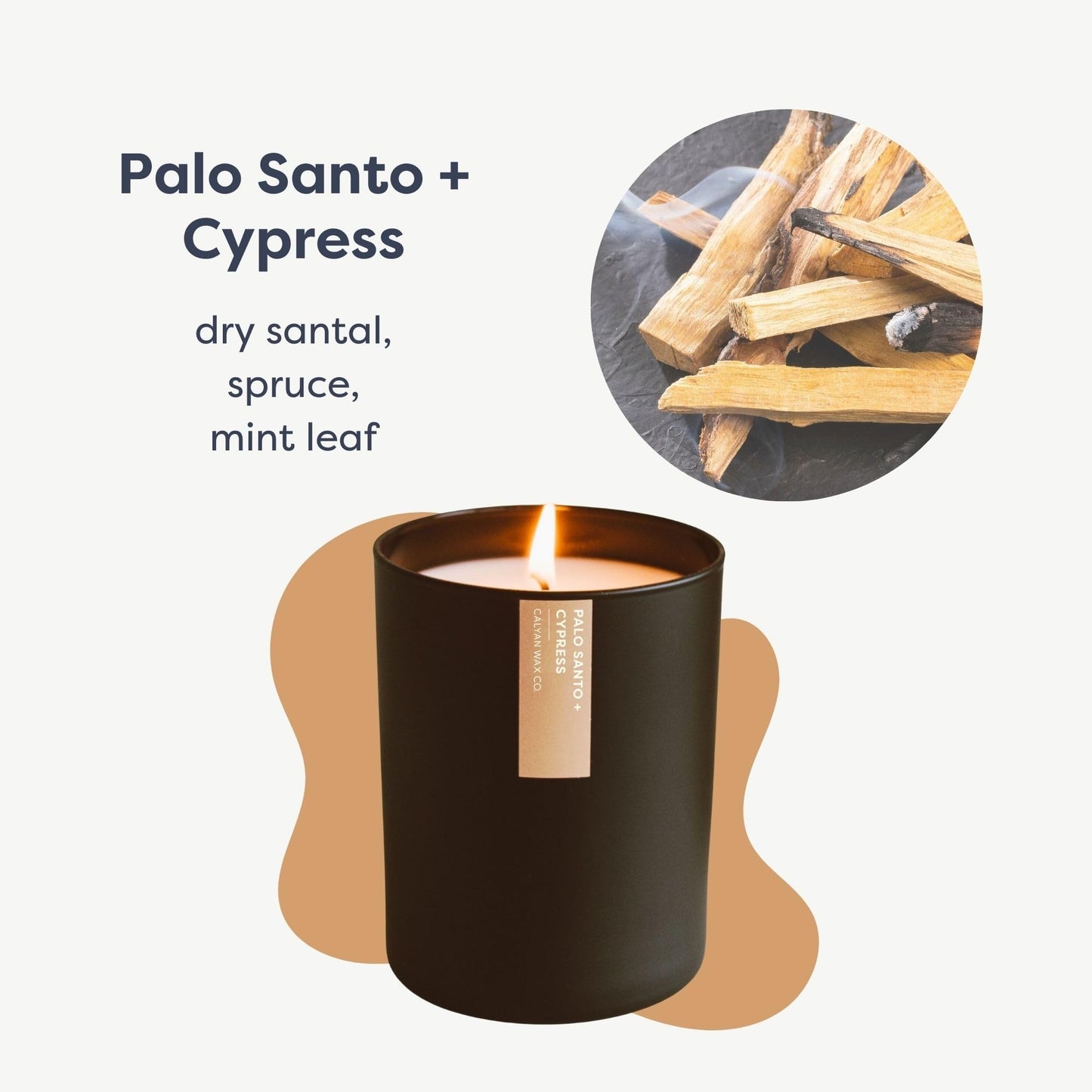 Calyan Wax Co. Palo Santo & Cypress Scented Candle - 75 Hour Burn - Luxury Clean Soy Wax Candles - Long Lasting Black Tumbler Jar Candle for Home - 10.2oz