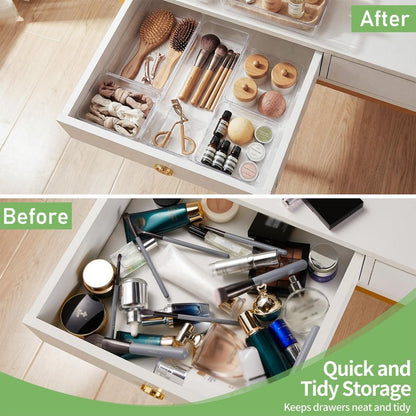 6 PCS Large Size Clear Plastic Drawer Organizer Tray, 12'' Acrylic Vanity Bathroom Drawer Organizers Trays, Desk Drawer Organizer Bins for Cosmetic, Makeup, Kitchen, Office Drawer Divider Organization