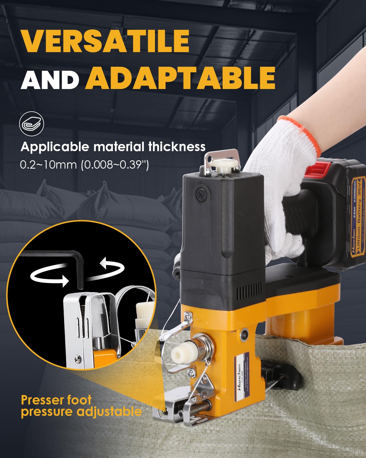 Cordless Bag Sewing Machine for Burlap, Woven Polypropylene & Feed Bags – Rechargeable Lithium Battery Portable Sack Sewer – Heavy Duty Bag Stitcher for Grain, Flour, Rice, Pet Food & Seed Packaging