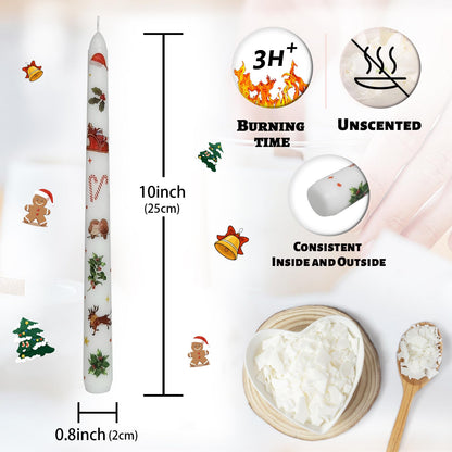 Floral Taper Candles 10 Inch Tall Unscented Handmade Christmas Deer Print Long Burning Elegant Candlesticks for Christmas Decor Gifts