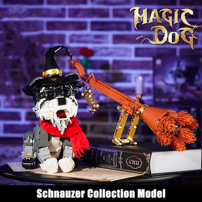 Mini Schnauzer Magic Building Blocks Adorable Wizard Dog Model Toy Kit Halloween Animal Decorations for Living Room and Bedroom 1298 Pcs Idea Creative Stem Gifts for Adults