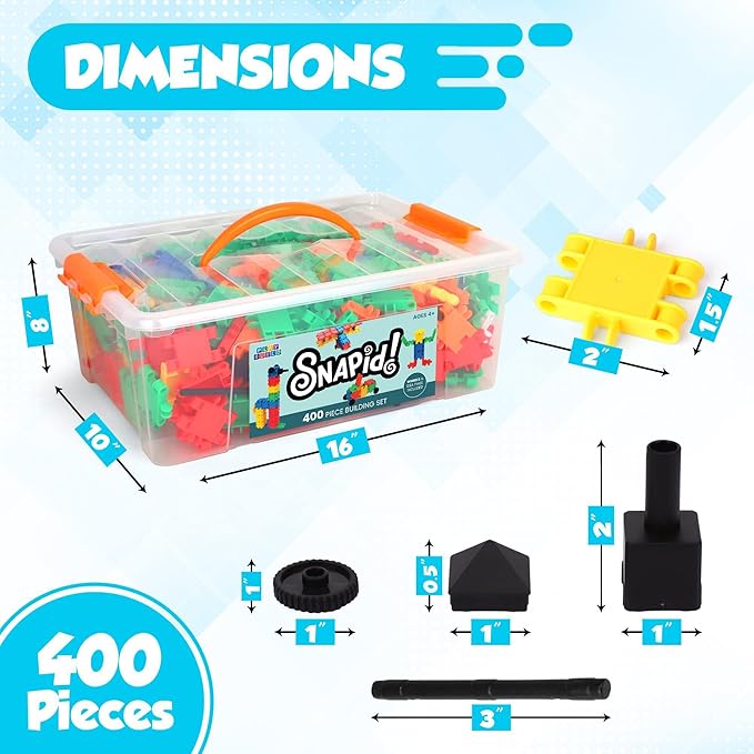 Snapid Building Bricks 400 Pcs Connecting Toy - Strong Durable Colorful Block Set w Storage Interlinking Construction Blocks for Kids - STEM Development Creativity and Educational Children Toys 4+