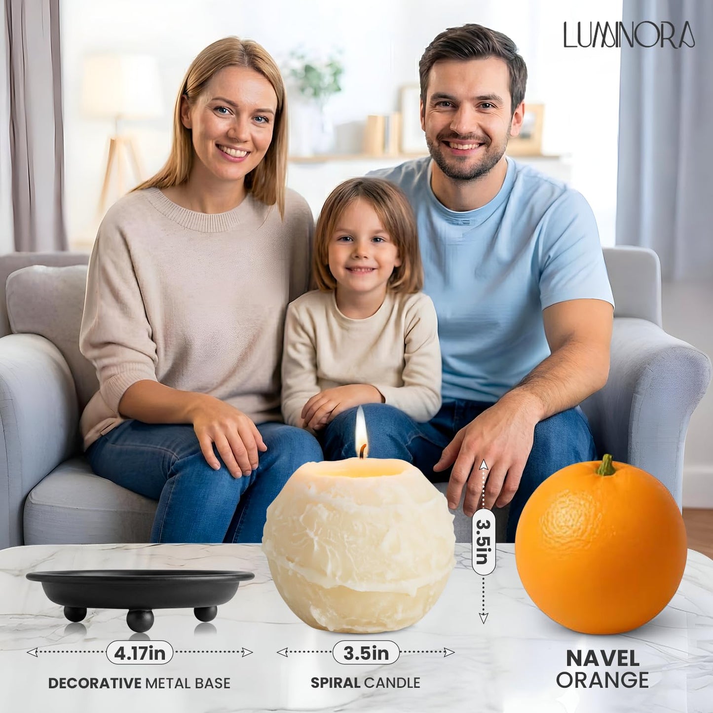 Spiral Candle with Hollow Round Design, Sculptural Wax Decor Gift, Unique Wick Flame Path, Modern Accent Piece for Shelf, Table, Mantel, and Entryway Display Set (Yellow, Vanilla Scented) - LUMINORA