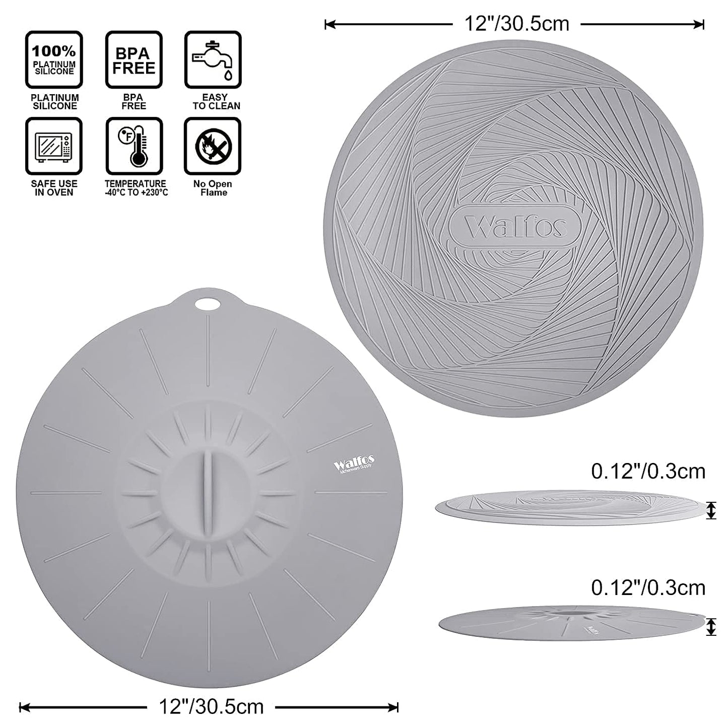 Walfos Silicone Microwave Mat & Lid Set, Heat Resistant Multi-Purpose Trivet Mat and Seal Lids, Non-Slip and BPA Free, Perfect for Oven and Hot Pan