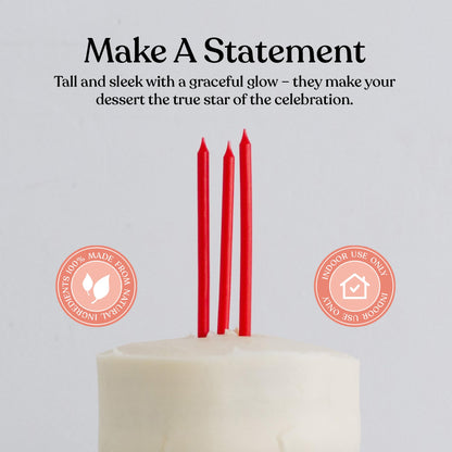 Sisterly Market 20 Count Tall Skinny Red Solid Birthday Cake Candles for Birthday Wedding Party Cakes Decorations