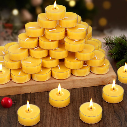 60 Packs Beeswax Tealight Candles, 4-Hour Extended Burn Time Pure Beeswax Candles Bulk, Natural Smokeless Clean Burn Bees Wax Candle for Wedding Party Home Deco Air Purification Fragrance