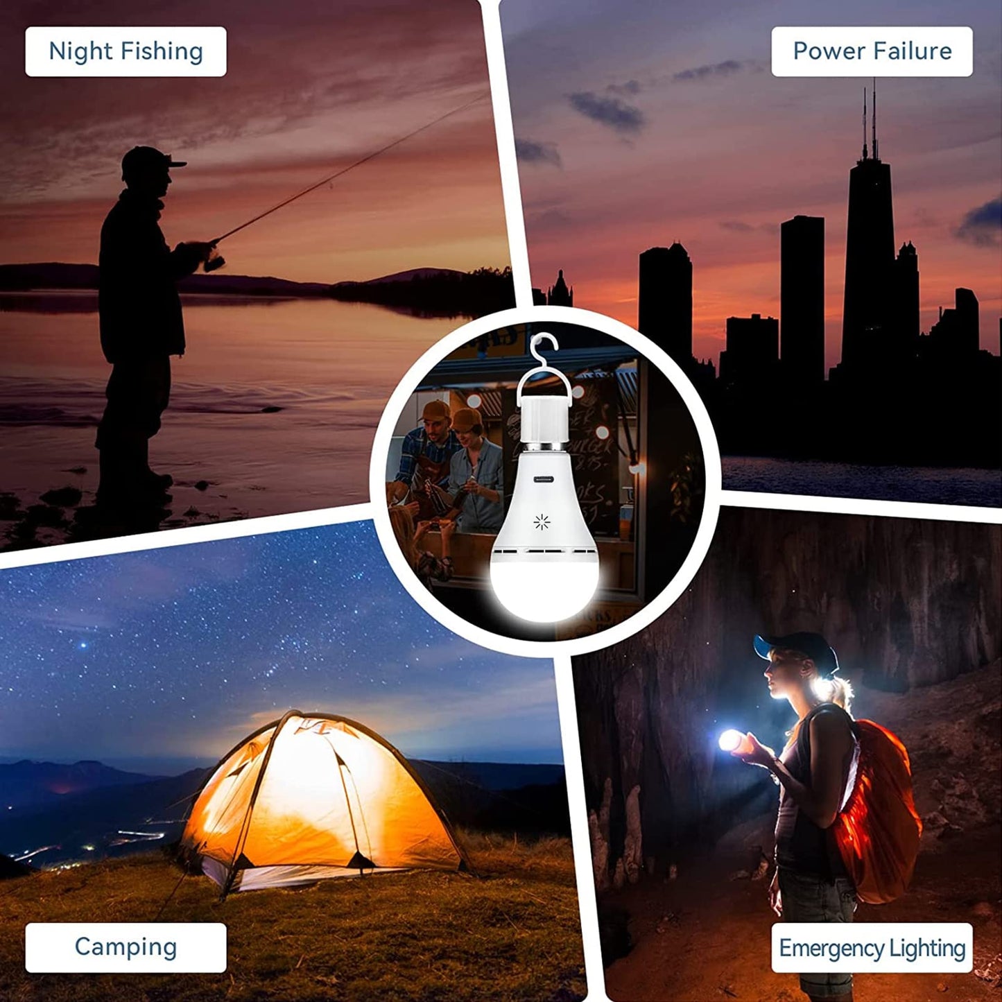 BOBOPAI USB Rechargeable Light Bulb with Remote Control, 2600mAh Battery Powered Light Bulbs E26 Touch Control Dimmable LED Bulb with Timer, Outdoor Emergency Bulb with Hook,3000K/2 Pack