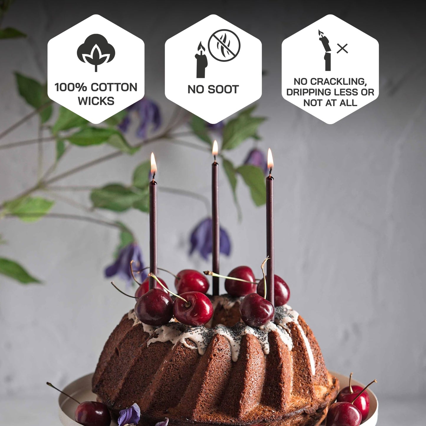 Danilovo Thin Taper Beeswax Candles - Honey-Scented, Decorative Candles Ideal for Birthday Decoration or Church Prayers - Purple Drip Free, Tall & Smokeless Pack of 50 pcs, 7.3 x 0.24 inch