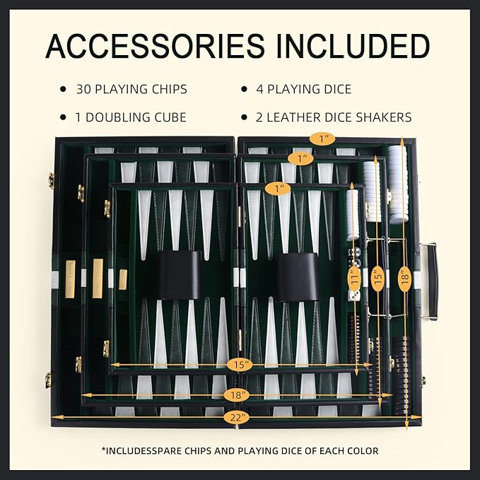 Travel Medium 15 Inch Backgammon Black Sets Classic Board Game with Premium Leather Case Portable Travels Strategy Backgammon Game Set for Adults Kids (Black Medium)