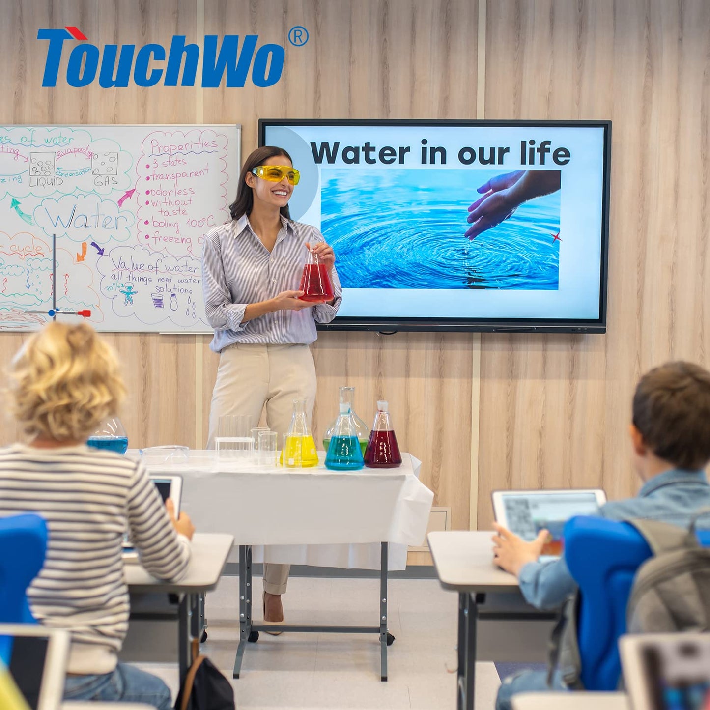 TouchWo 55 inch Capacitive Multi-Touch Screen Industrial Monitor, 16:9 Display 4K, Built-in Speakers, USB, VGA, DVI & HD-MI Ports, Digital Signage Displays and Player for Advertising