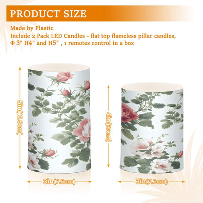 ALAZA Flower Red Rose Flat Pattern Flickering Flameless Candles Battery Operated with Remote Timer,Tea Light Candles LED Pillar Votive Candles Set of 2 for Outdoor Indoor Decorations