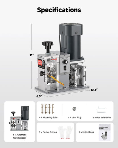 CREWORKS 250W Automatic Wire Stripper Machine, Electric Wire Stripping Machine with Adjustable Speed for 0.06-1.18 in. Cables, Wire Stripping Tool for 1.5 to 30 mm Scrap Copper Cable Wire Recycling