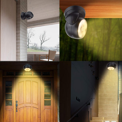 HONWELL Motion Sensor Light Indoor Outdoor, Wireless Waterproof LED Spotlight for Garden, Security With Battery Powered Porch Light for Stair Garage Entrance (1Pack) Black
