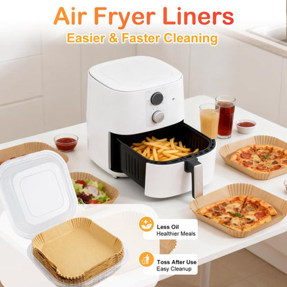 400 Pcs Air Fryer Liners Disposable, 8” Square Unbleached Heavy Duty Air Fryer Paper Liners, Parchment Paper for 5-8 qt Airfryer Basket, Non-Stick & Non-Leak Airfryer Liners for Deep Fryer Accessories