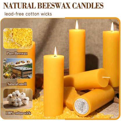 3 Pack Natural Beeswax Pillar Candles 2x6in,360 Hours Long Burning Unscented Beeswax Candles,100% Pure Bees Wax Candles for Home,Emergency,Dripless Pillar Candle Bulk