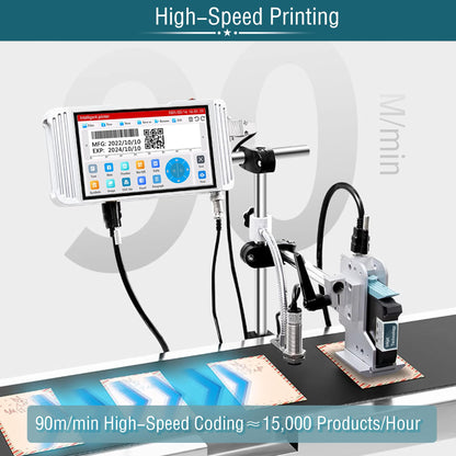 Phezer 1inch/25.4mm Automatic Online Inkjet Coding Machine PW1-1 for Production Line, 23 Languages, Intelligent Variable Data/Date/Logo/Barcode/Image Thermal Inkjet Printer, (1 Nozzle, 70M/min)