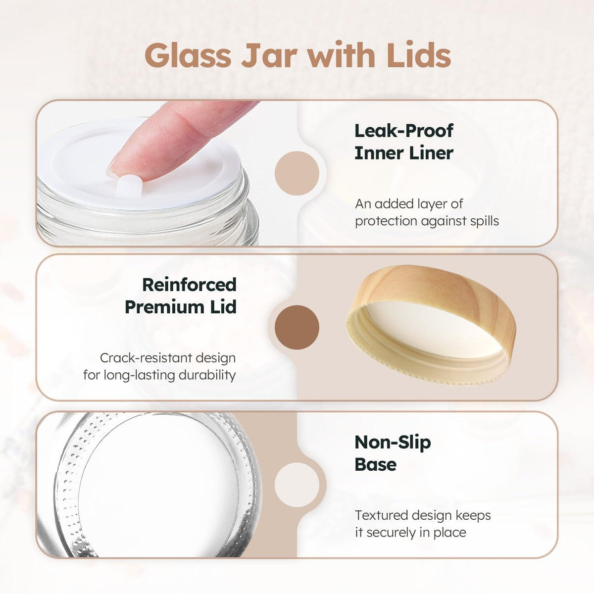 4 oz Glass Jars with Lids, 24 Pack Clear Small Glass Jars with Woodgrain Lids Leakproof Round Airtight Empty Cosmetic Travel Containers with Inner Liners For Lotions Powders and Candle Making