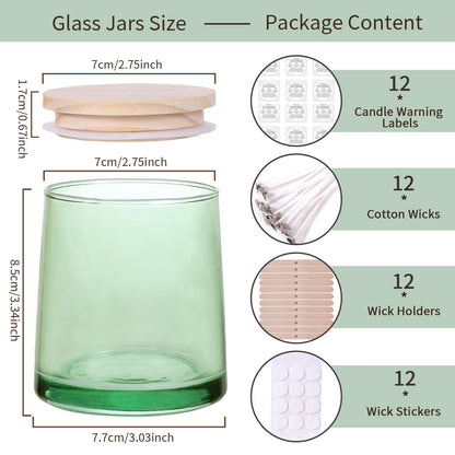 DARJEN 12 Pack Green Candle Jars for Making Candles- 9 OZ Empty Glass Candle Making Jars with Making Kits, Candle Making Supplies Candle Containers for Home DIY & GIFS