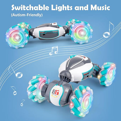 PREPOP Gesture Sensing RC Stunt Car Birthday for Age 6 7 8-12 13+ Year Old Boys - Cool Toys for Kids Hand Controlled Remote Control Twist Vehicle with Lights &amp Music 4WD Rotating