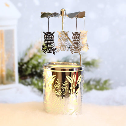iLajao Candle Carousel Rotary Candle Holder Christmas Carousel Spinning Tealight Candleholder Christmas Decoration Centerpieces for Tables Valentine Easter (Owl)