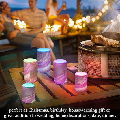 BOENLE Flickering Flameless Candles, Fuchsia Gold Fluid Marble LED Candles with Remote Timer, Set of 2 Battery Operated Candle for Valentine Wedding Birthday
