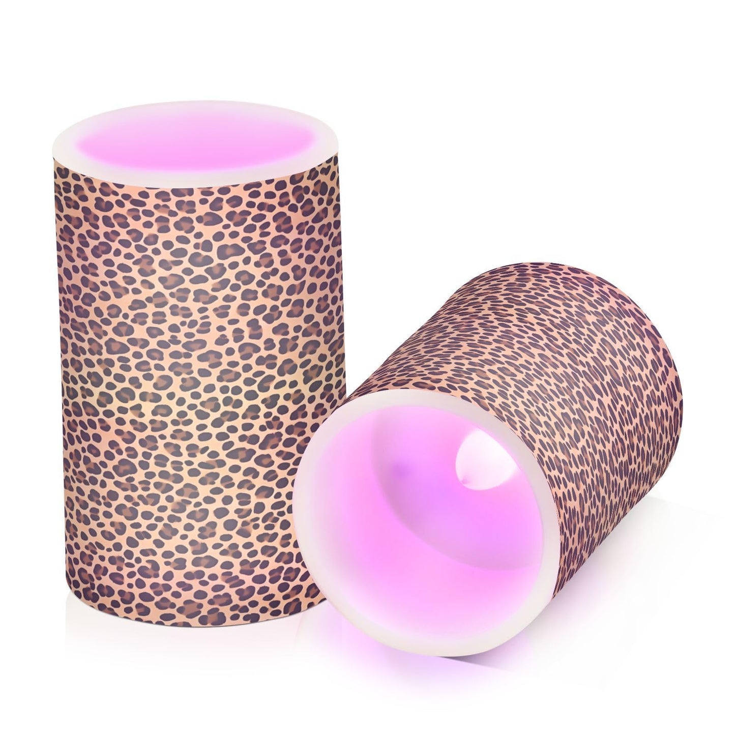 panksolu Flickering Flameless Candles, Brown Leopard Print LED Candles with Remote Timer, Battery Operated Candle for Wedding Halloween Christmas Decor - Set of 2