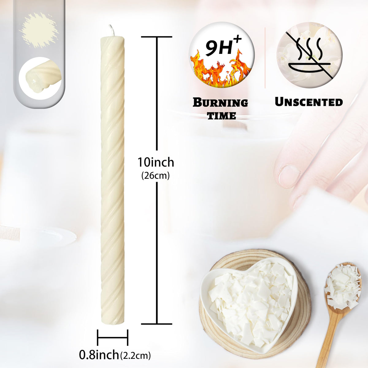 Unscented Taper Candles Dripless Ivory Yellow Spiral Candles Smokeless Long Dinner Candles 10 Inch Housewarming Candlesticks for Home Decoration