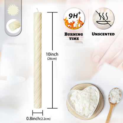 Unscented Taper Candles Dripless Ivory Yellow Spiral Candles Smokeless Long Dinner Candles 10 Inch Housewarming Candlesticks for Home Decoration