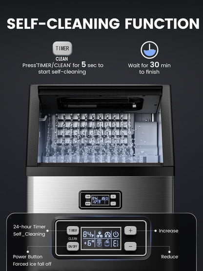 Electactic Commercial Ice Maker Machine,100lbs/24H Stainless Steel Ice Machine,33lbs Storage, Auto Self-Cleaning Freestanding Ice Maker, Ice Machine Freestanding for Bar/Cafe/Restaurant-Dark Silver