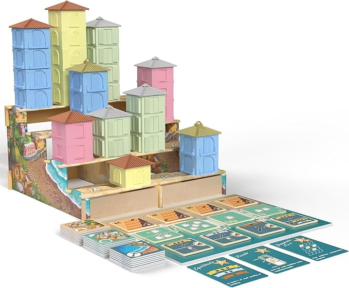 SlugFest Games: Positano - Strategy Board Game 3D Building &amp Placement Simultaneous Bidding Italian Seaside Village Ages 13+ 1-4 Players 30 Min