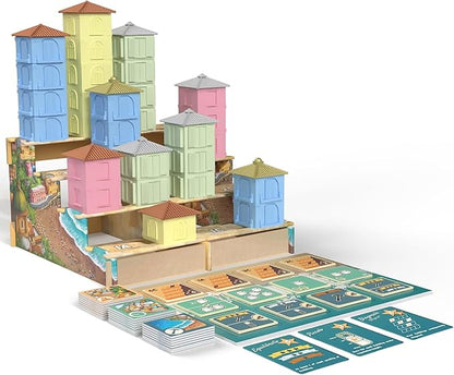 SlugFest Games: Positano - Strategy Board Game 3D Building &amp Placement Simultaneous Bidding Italian Seaside Village Ages 13+ 1-4 Players 30 Min