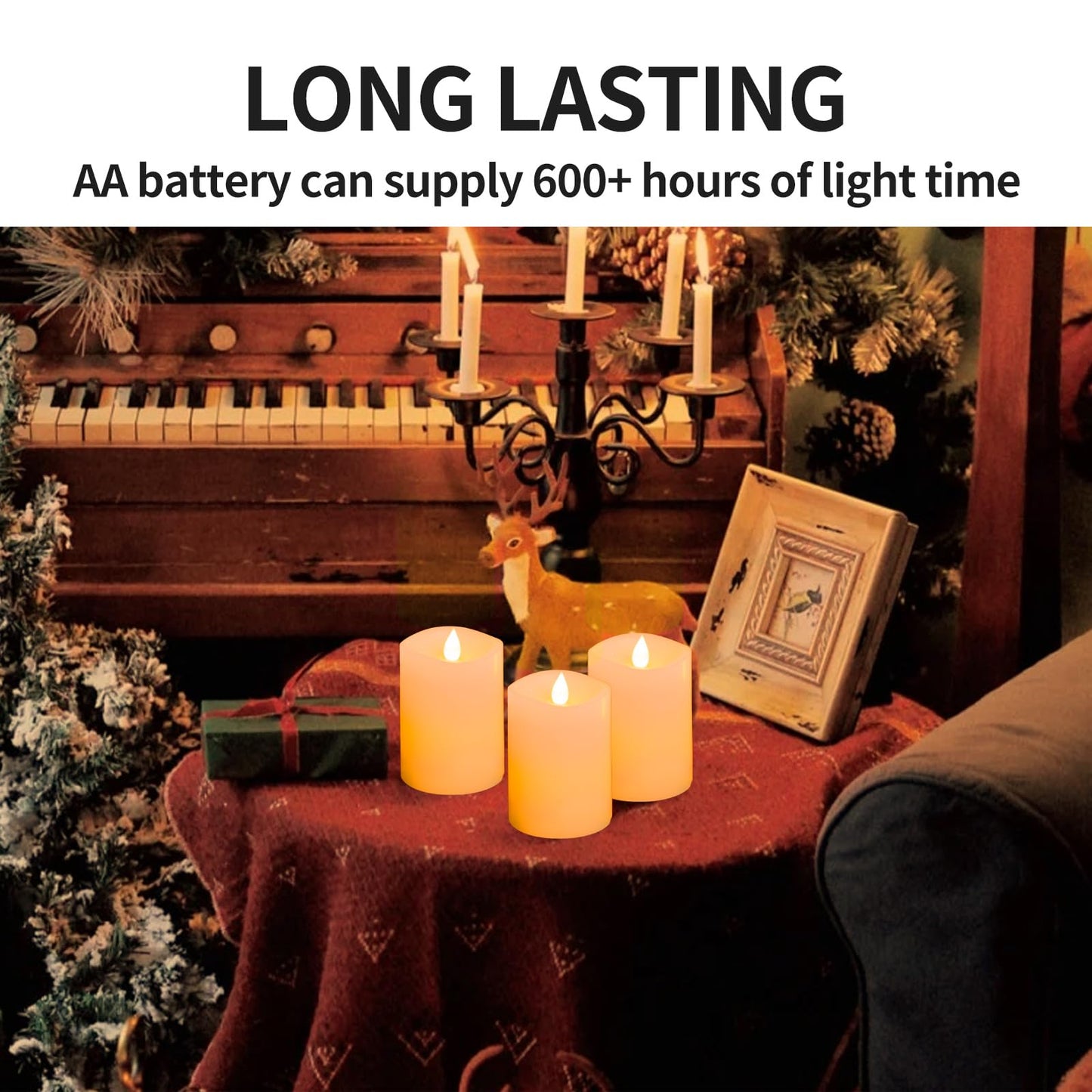 ASLDOIWEH 3″x4″ Flickering Flameless Candles Set of 3, 2AA Battery Life 600 Hours Battery Candles Flickering with Timer,4 inch Flameless Candles with Remote for Indoor/Outdoor, White