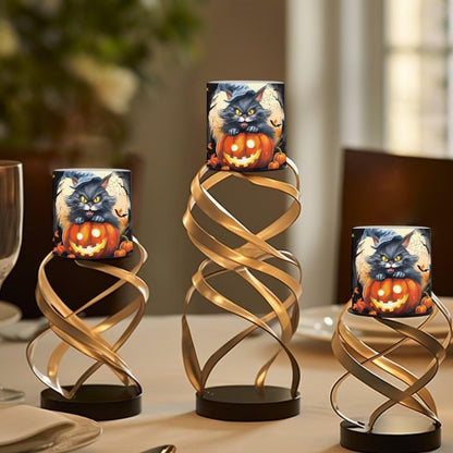 Merkmak Set of 4 Flameless Candles, Halloween Pumpkin Cat Battery Operated LED Candles with Timer Remote Control Tea Lights for Trick or Treat Party Home Decorations