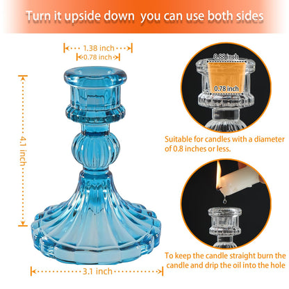 ECHFSM Glass Candlestick Holder,Striped Taper Candle Holders,Set of 6 Candle Stand for Table Centerpieces, Home Decor,Weddings,Festival and Parties (Blue Stripe Pattern)