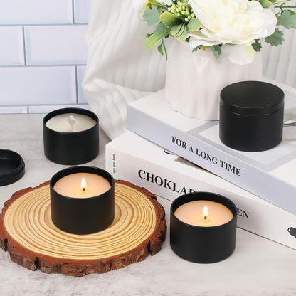 Biugaaufai 48 Pack 4 oz Black Metal Candle Tins with Lids, Round Bulk Metal Candle Jar, Matte Finish, for DIY Candle Making and Storage