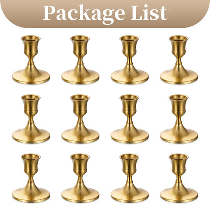 Sziqiqi Candlestick Holders Taper Candle Holders - Gold Candle Stick Candle Holder Bulk Decorative Table Centerpiece for Wedding Reception Christmas Dinner Bridal Showers Party Decor Pack of 12