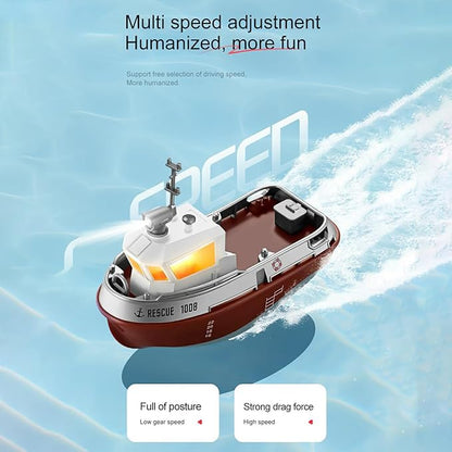 GoolRC RC Boat RC Tugboat Remote Control Boat for Pools and Lakes 2.4GHz Electric Tugboat Model with Lights Rechargeable Battery for Adults