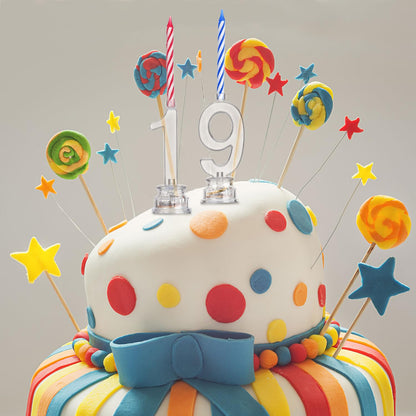 Boao 50 Pcs Birthday Number Candle Set Includes 10 Pcs Multicolor LED Flashing Number Candles with Transparent Shell and 40 Pcs Wax Candles(Colored Candle Style)