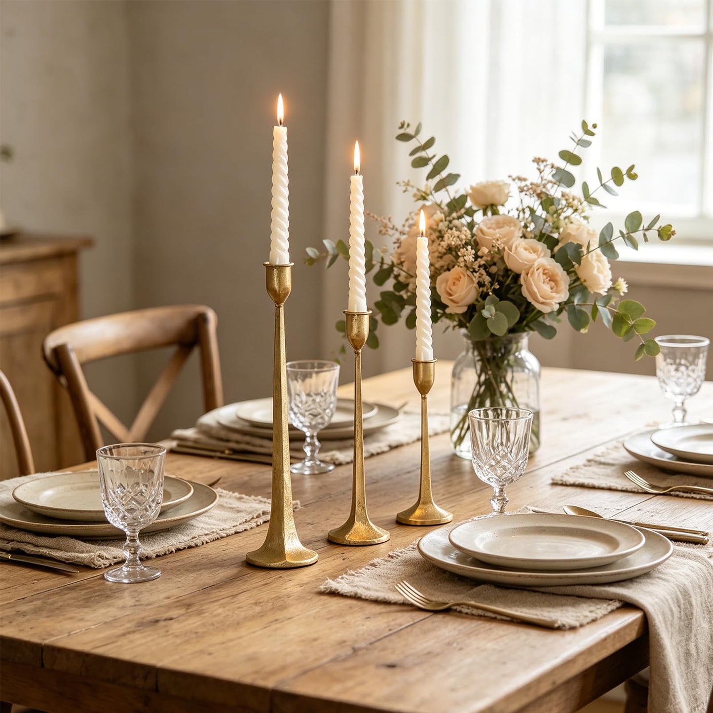 Gold Taper Candle Holders Set of 3, Heavy Candlestick Holders Decorative Candle Stand for Table Centerpiece, Cast Iron Candle Stick Holder Decor