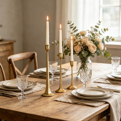 Gold Taper Candle Holders Set of 3, Heavy Candlestick Holders Decorative Candle Stand for Table Centerpiece, Cast Iron Candle Stick Holder Decor