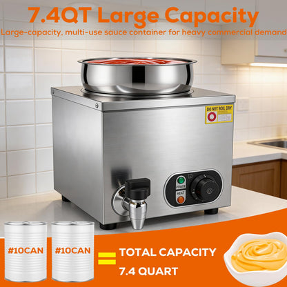 EKVILI 7.4 Qt Stainless Steel Cheese & Sauce Warmer with Temperature Control – Commercial Water Bath Food Heater for Cheese, Chocolate, Sauces, Soups, Nachos, Popcorn, Catering & Buffet （110V）